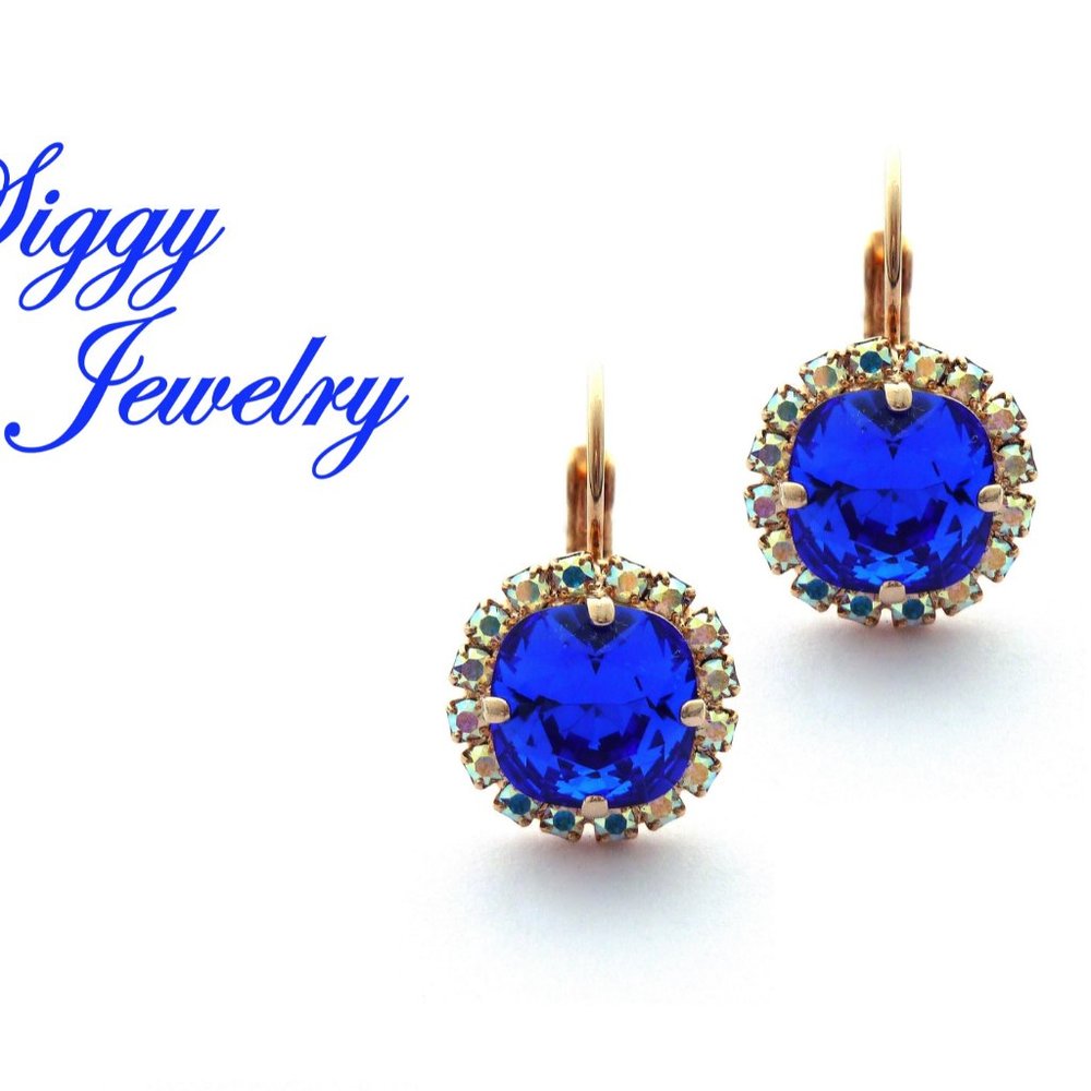 Swarovski Majestic Blue Cushion Cut Halo Earrings